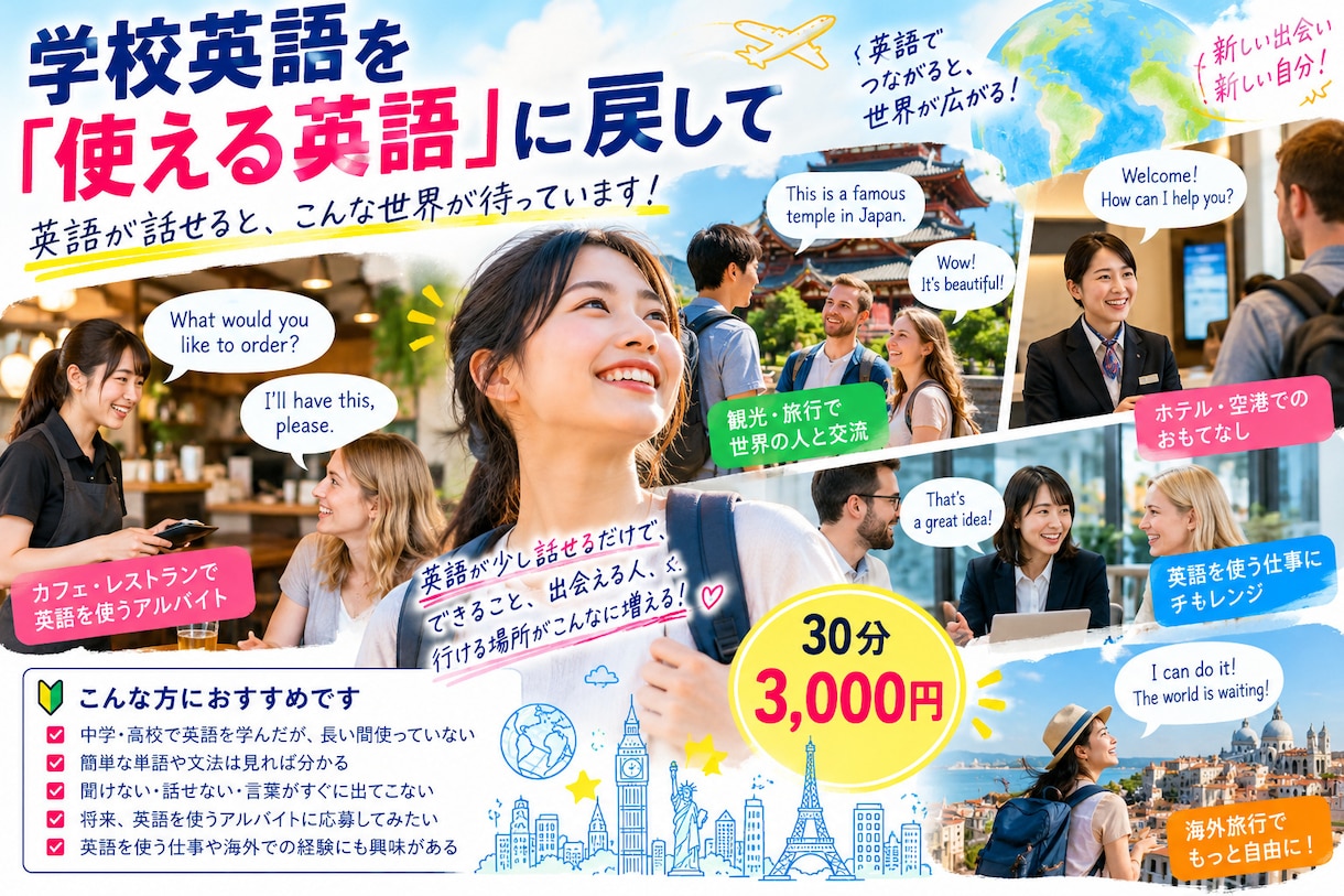 英語必須アルバイト対応英語勉強法教えます 英語を一から勉強し直す必要はありません。 イメージ2