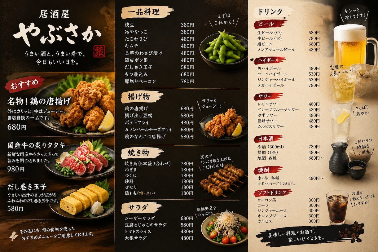 飲食店のメニュー表を格安でおしゃれに作成します ご希望に沿うまで何度でも修正可能です☺️最低価格！ イメージ1