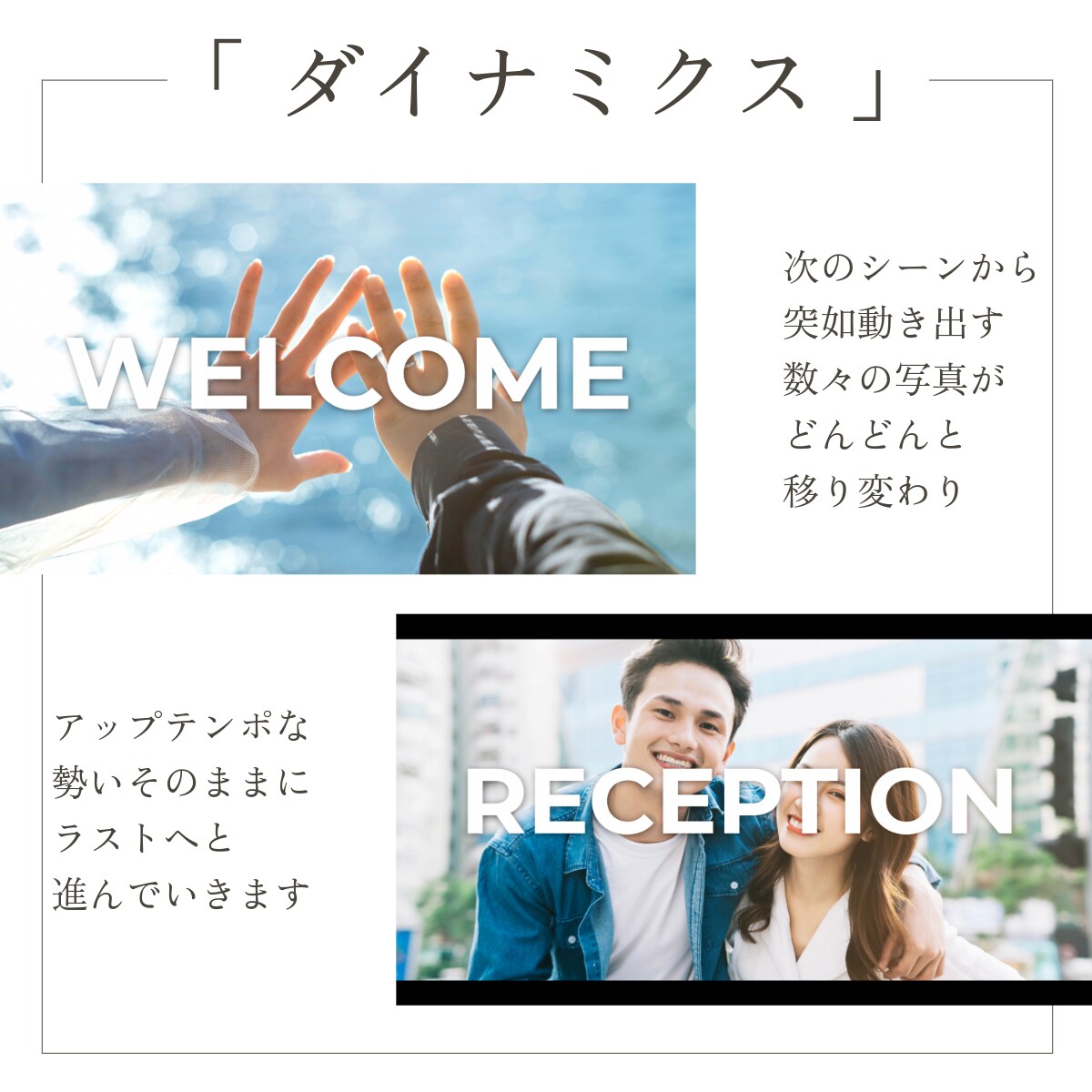 オープニング・ダイナミクスはゲストを釘付けにします 22000組のムービー制作の実績で高クオリティ・低コスト イメージ3