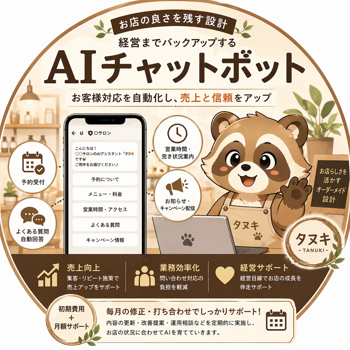店舗向けAI導入支援で業務を軽量化・自動化します 店舗の良さを残し第2の経営者となるAIを一緒に作成します イメージ1
