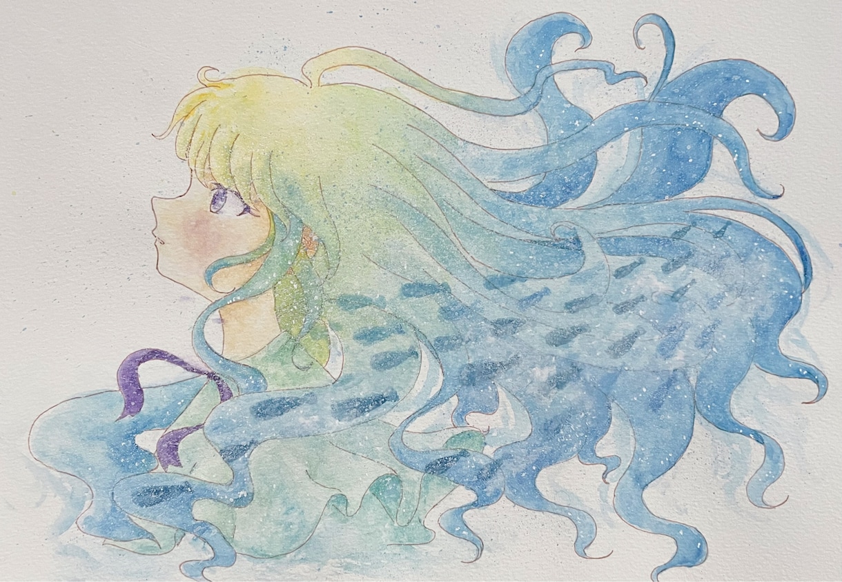 優しく温かみのあるファンタジーなイラストを描きます 透明水彩で優しく温かみのある横顔のイラスト。 イメージ2