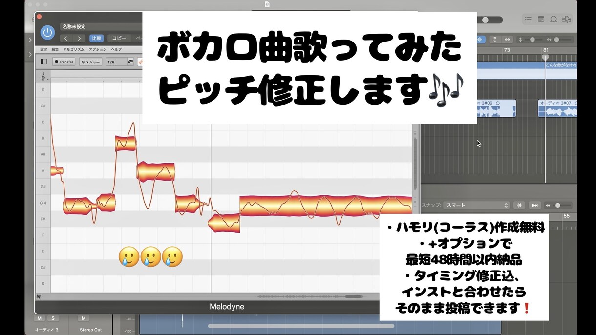 最短即日◎歌ってみたのピッチ修正します ボカロ曲歌ってみたのピッチ・タイミング修正、ハモリ作成等 イメージ1