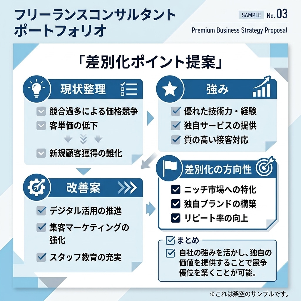 競合比較・市場リサーチを見やすい資料に整理します 競合の違いがひと目で分かる資料を作成します イメージ4