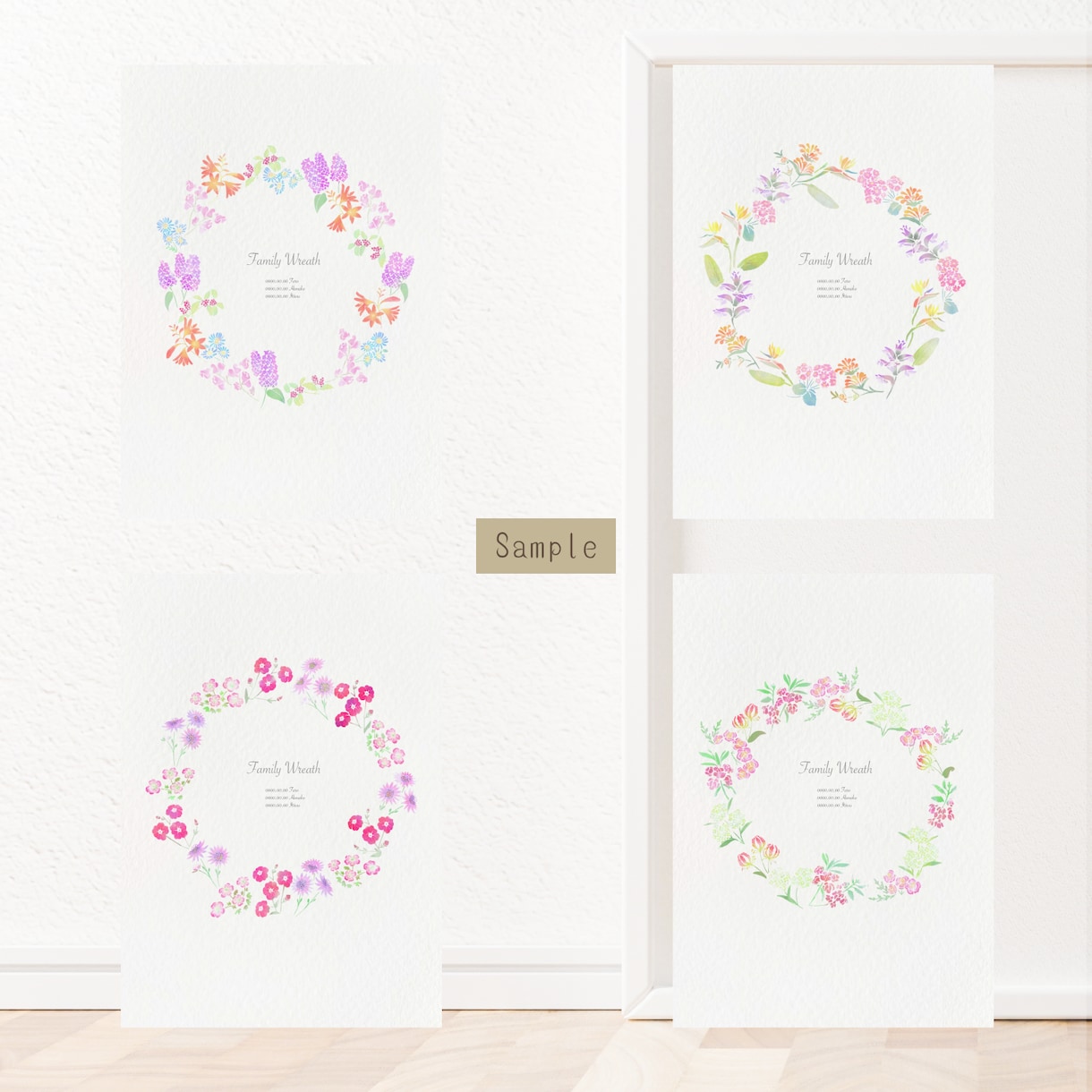 家族の誕生花をリースにしたイラストを作成します 鮮やかな水彩風の花のイラストを作成いたします イメージ3