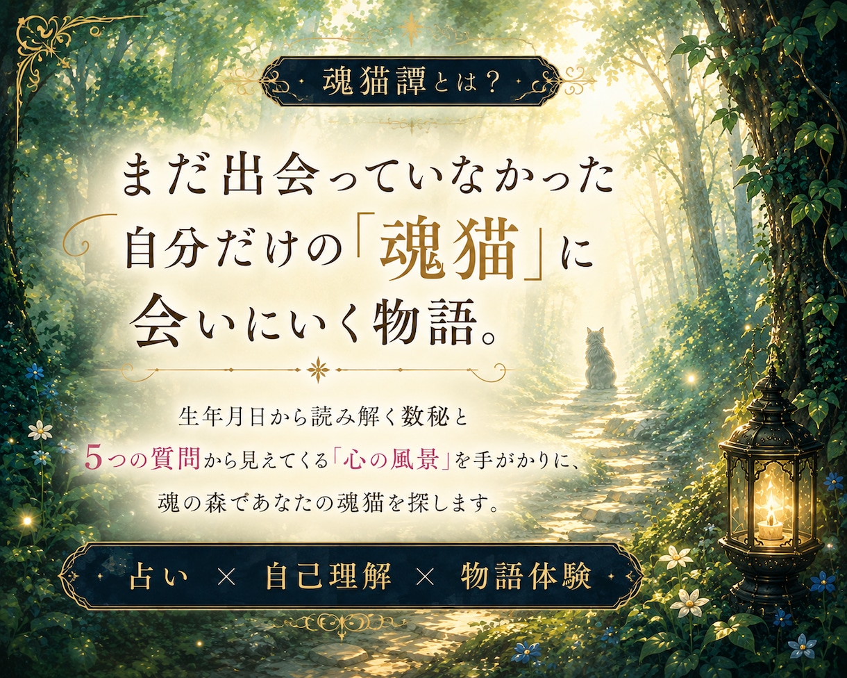 魂猫譚｜魂の森にいる“あなただけの猫”を探します 数秘と5つの質問で、生まれた日からあなたを知る魂猫と出会う イメージ2
