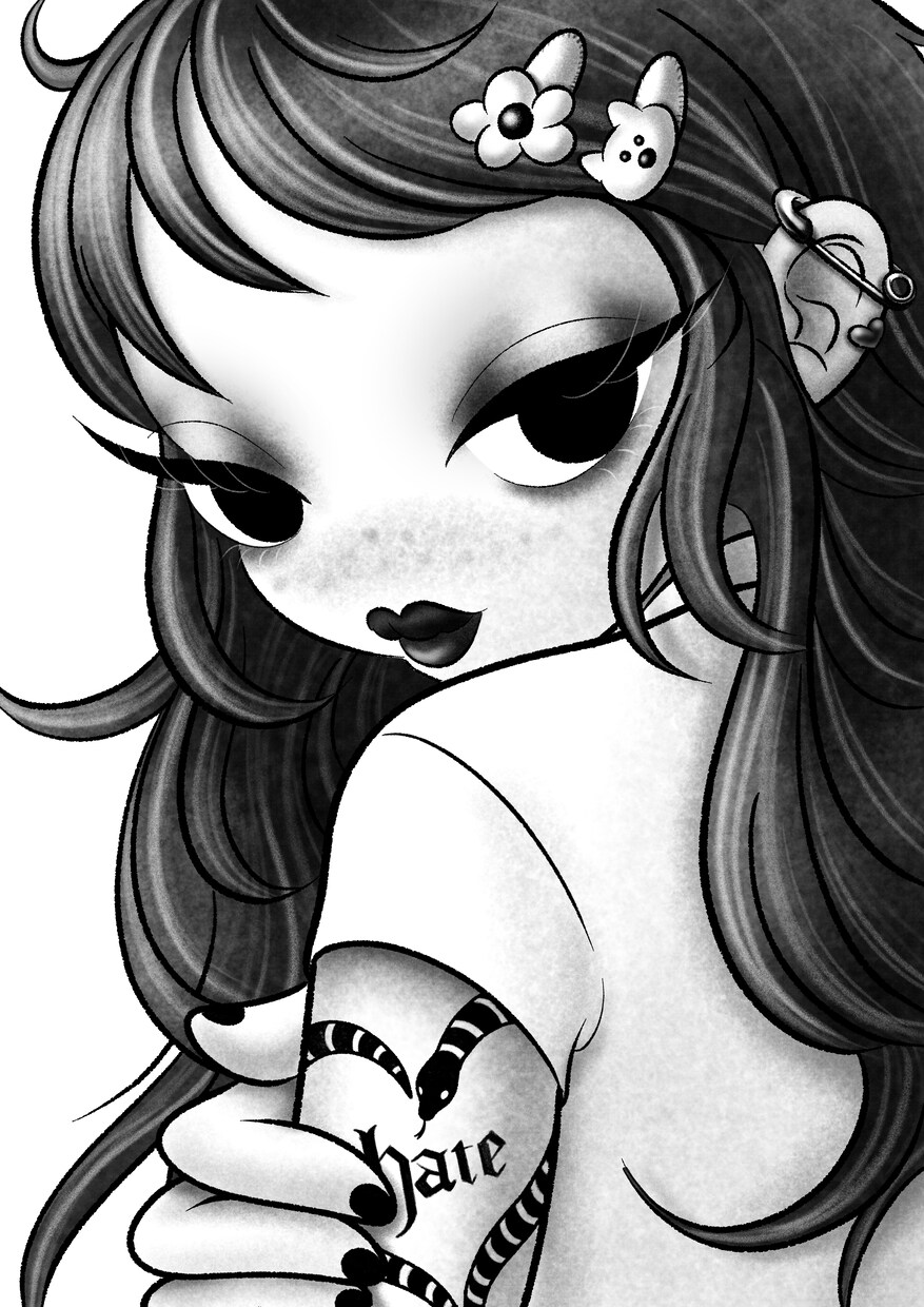 キュートでダークな白黒イラスト描きます 他にはない作風で目を引くイラストを制作します イメージ3