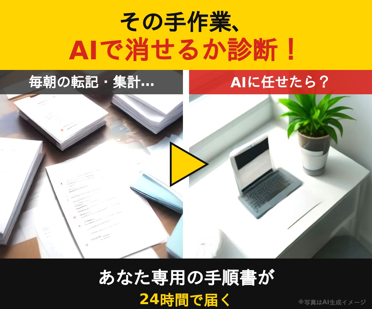 毎日の面倒な作業、AIで楽にできるか診断します 毎朝15分、同じ報告書を作り直している方のための診断です イメージ1