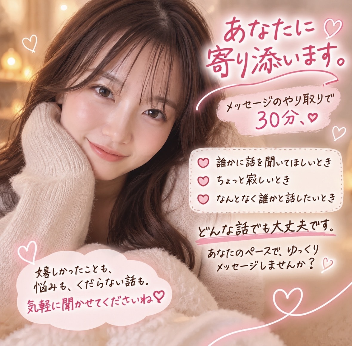 まったりお話ししませんか？あなたに寄り添います 嬉しかったことも、悩みも、くだらない話もなんでも大丈夫♡ イメージ1