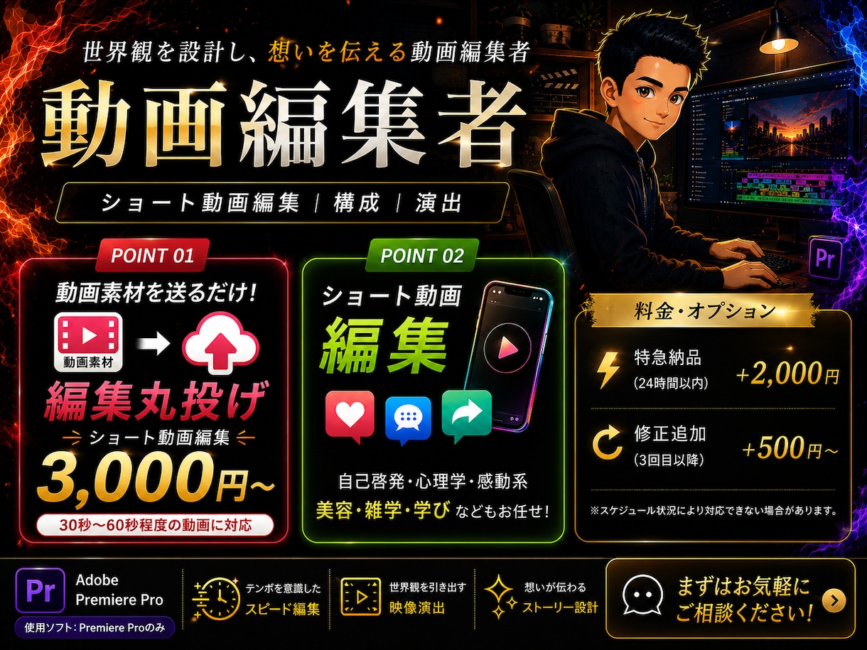 素材を送るだけ！ショート動画を丸ごと編集します 編集の手間をすべてお任せください！ イメージ2