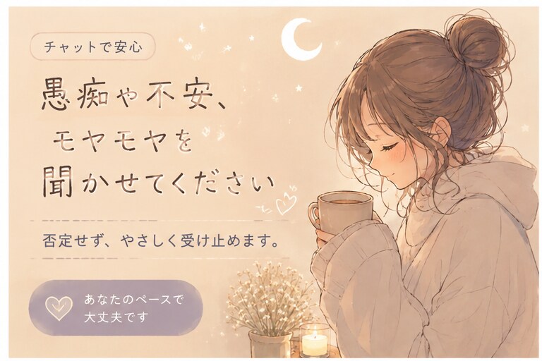 40分集中チャットで気軽にお話し相手になります 雑談や愚痴聞き、お悩み相談など傾聴をベースにお聴きいたします イメージ1