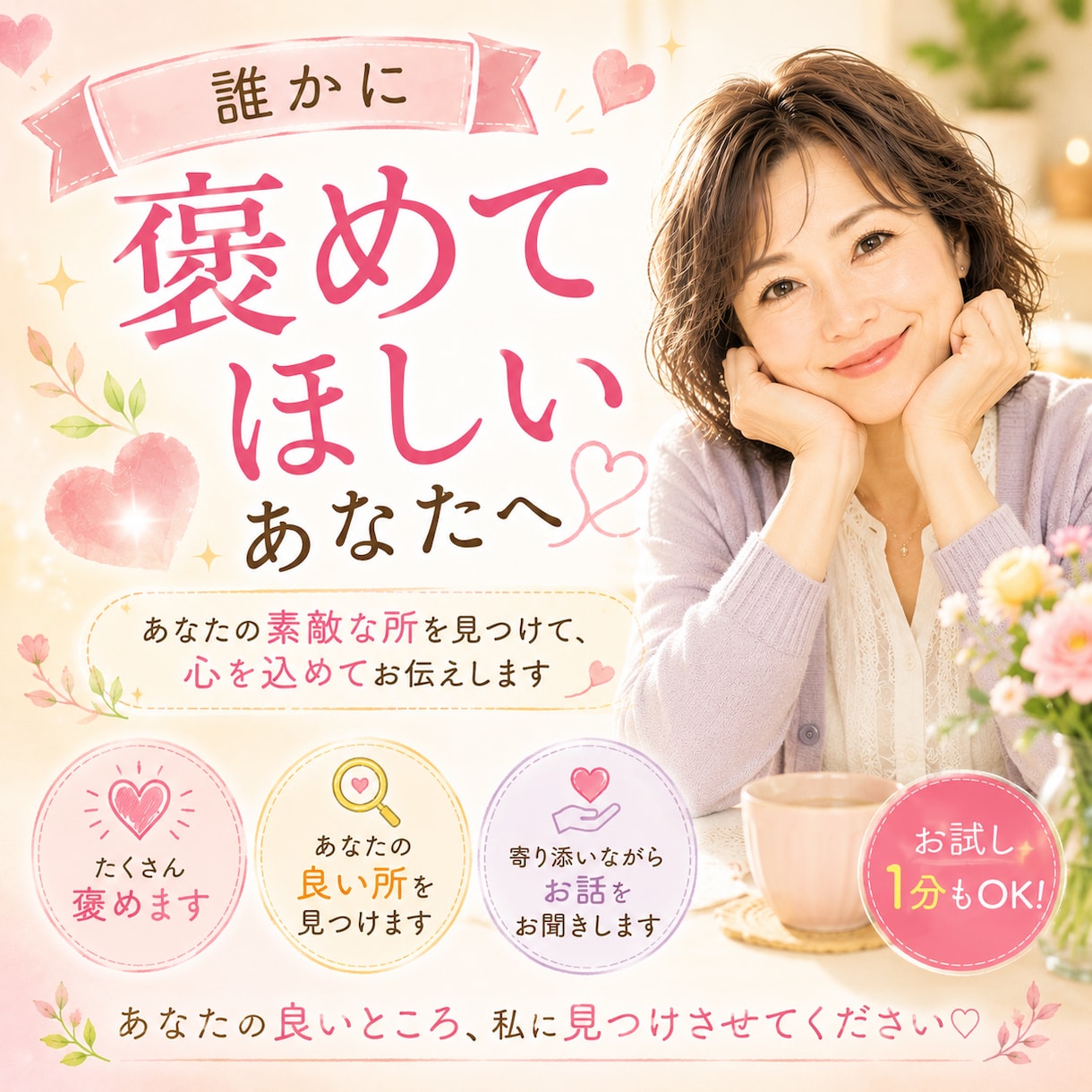 褒められたいあなたへ♡あなたの素敵な所見つけます 誰かに褒めてほしいあなたへ♡あなたの良いところ伝えます イメージ1