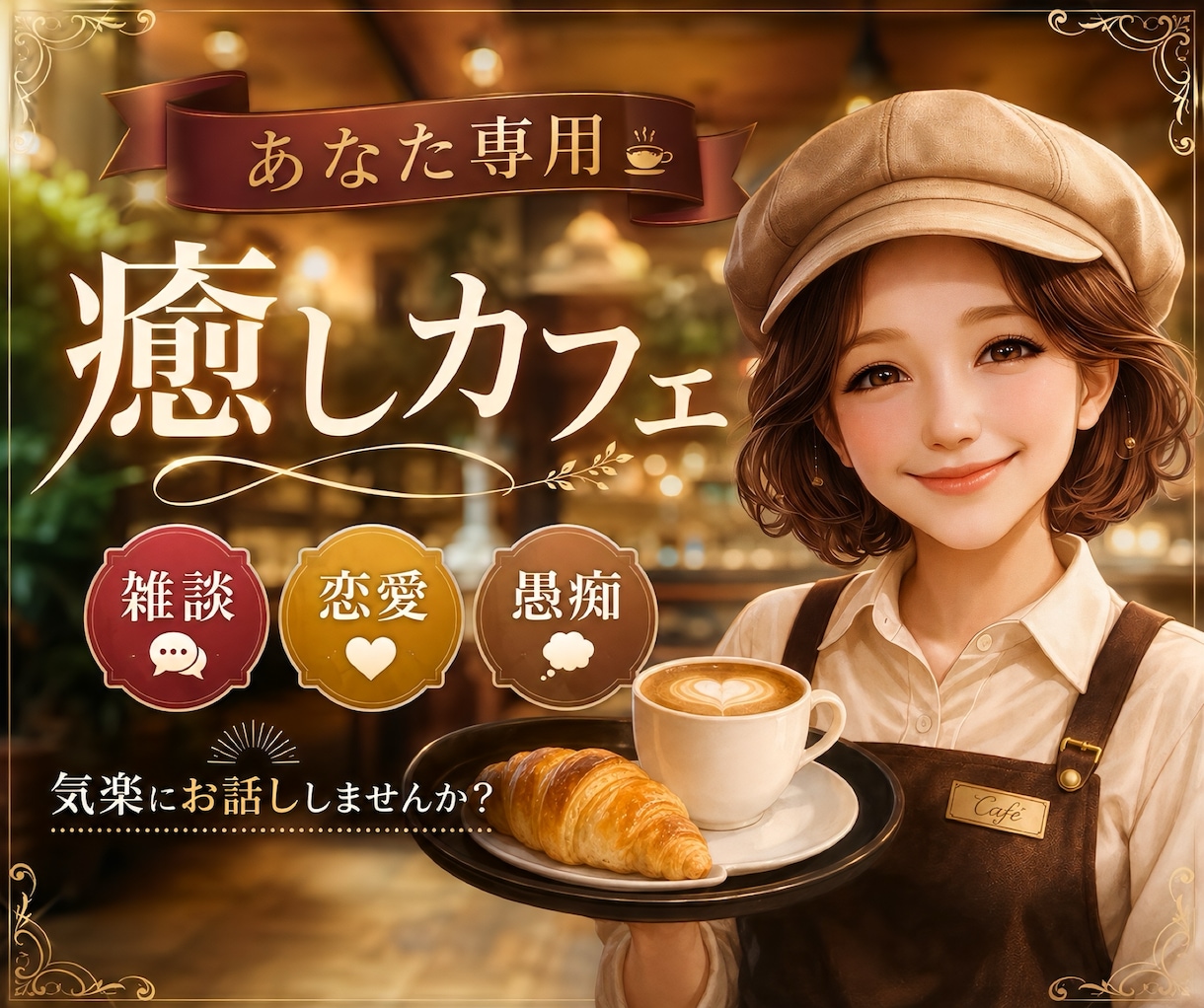 ふらっとどうぞ❤️癒しカフェで貴方をお待ちしてます 雑談/恋愛/仕事/不安など心に溜まった思いを全て吐き出して イメージ1
