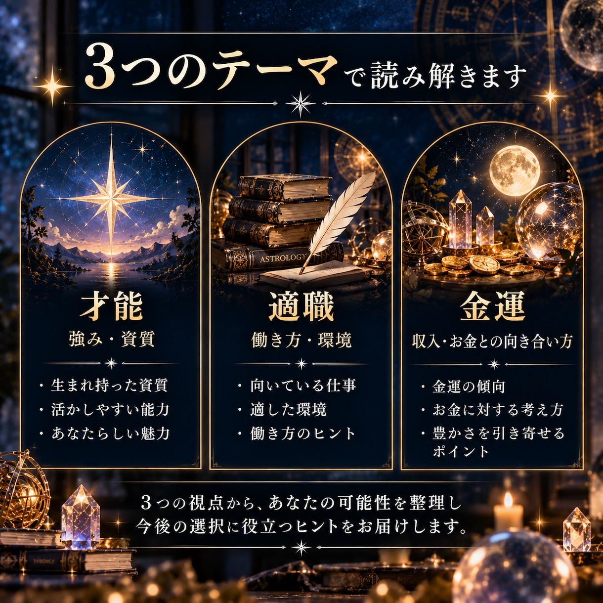 複数占術で才能・適職・金運を分析します 東洋×西洋の占術で、あなたの強みと可能性を多角的に分析 イメージ3