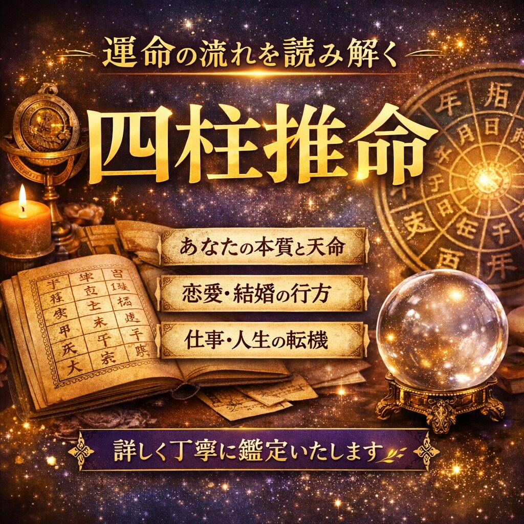 四柱推命で人生の本質と運命の全て総合的に鑑定します 生年月日から本質・恋愛・仕事・運気の流れを丁寧に読み解きます イメージ1
