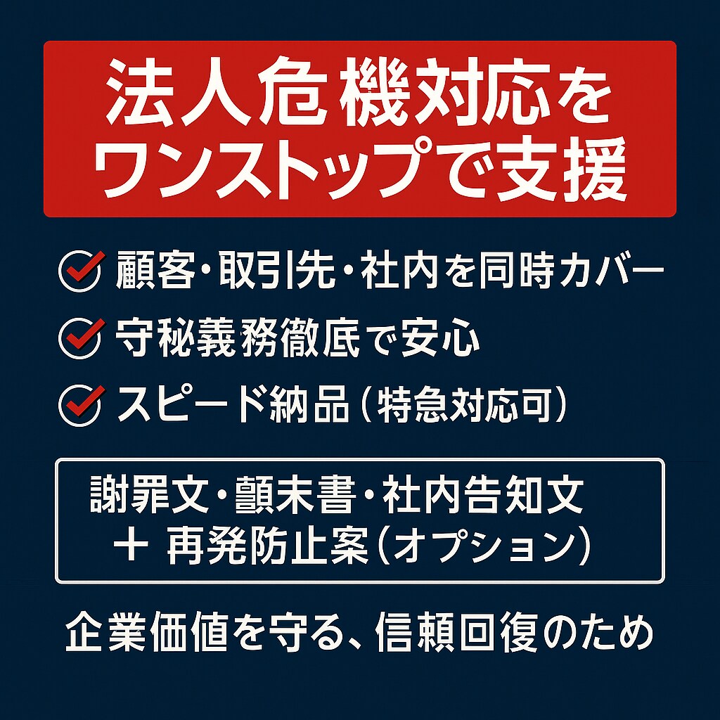 法人専用 危機管理パッケージを作成します 「企業価値」を守る危機管理文書をワンストップで提供。 イメージ2