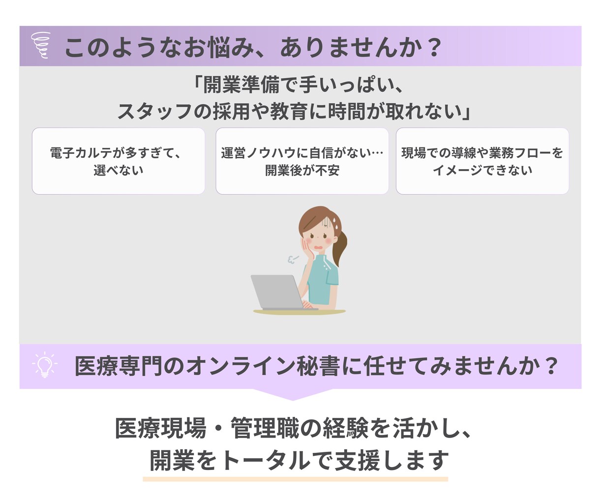 クリニック開業サポート｜医療現場×経営を支援します 電子カルテ～スタッフ教育まで、開業後を見据えたトータル支援 イメージ2