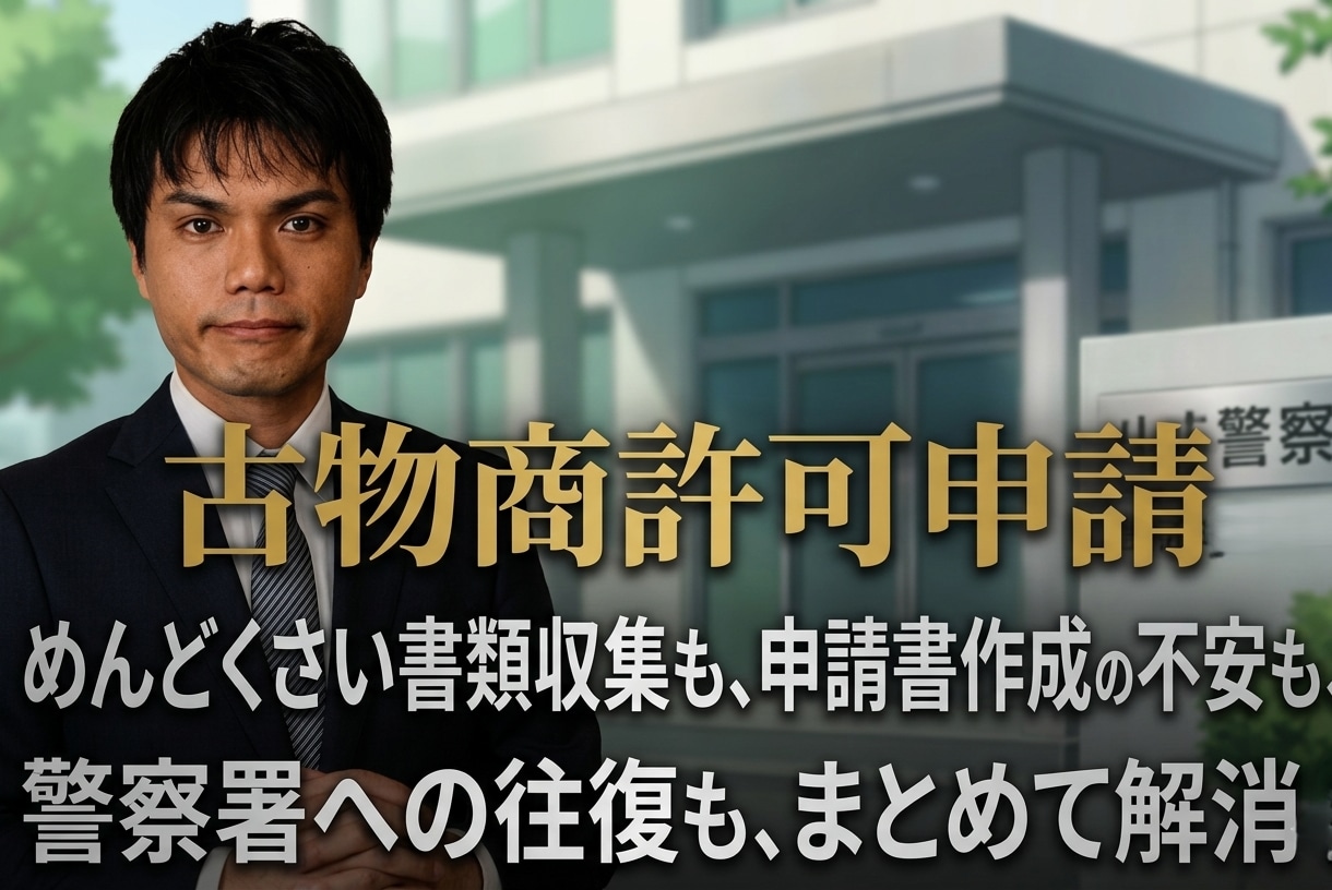東京・千葉・埼玉・茨城の古物商許可申請を代行します 個人26,000円、法人36,000円で代行いたします。 イメージ2