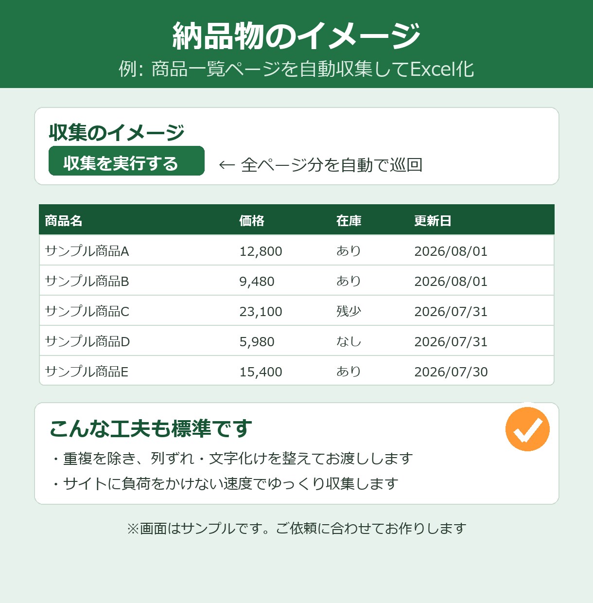 Webの公開データを集めてExcelにまとめます 価格・在庫・一覧ページの手作業コピペを自動化 イメージ3