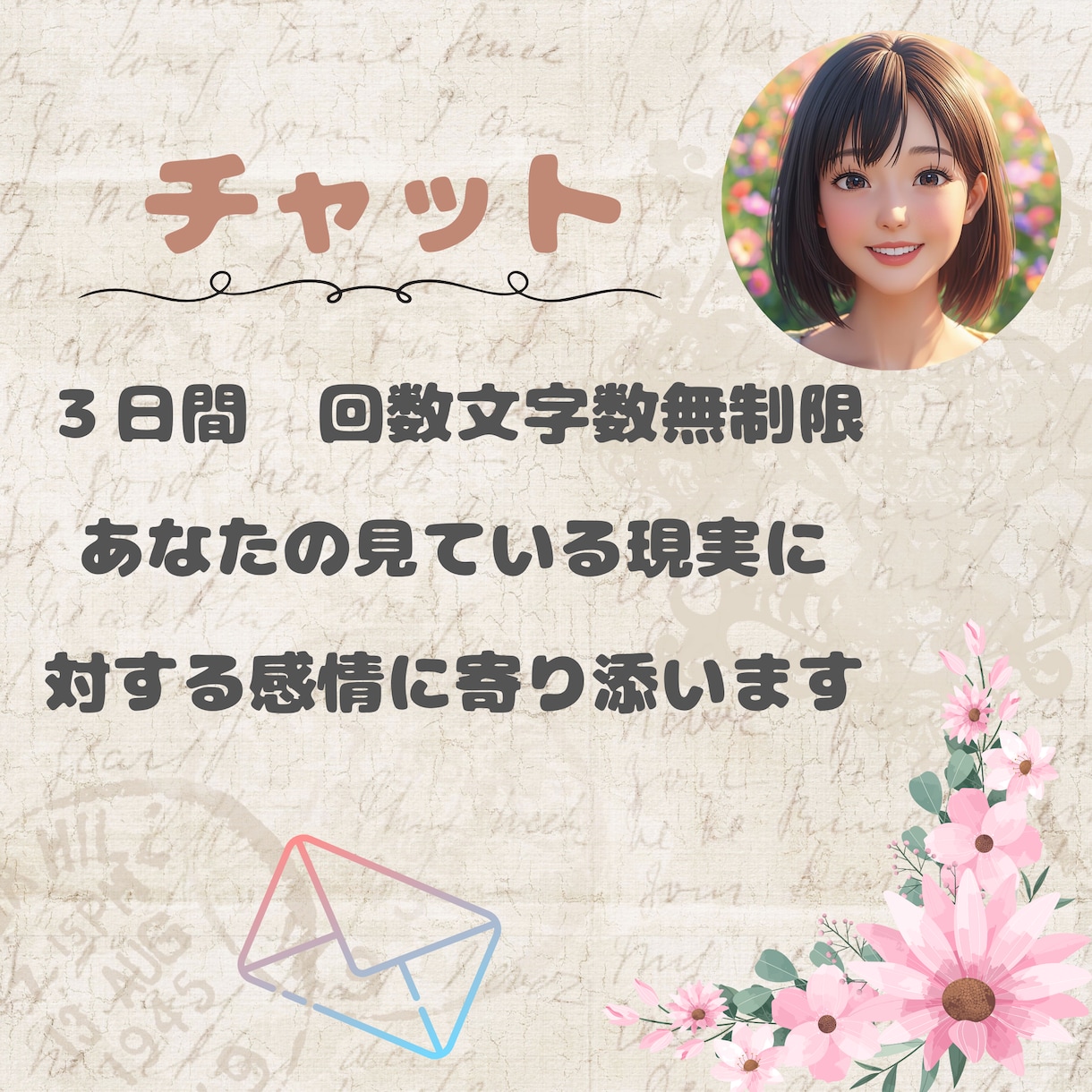 ３日間☆回数無制限であなたの感情を受け止めます チャットで毎日あなたのお気持ちをお聞きしメッセージを送ります イメージ1