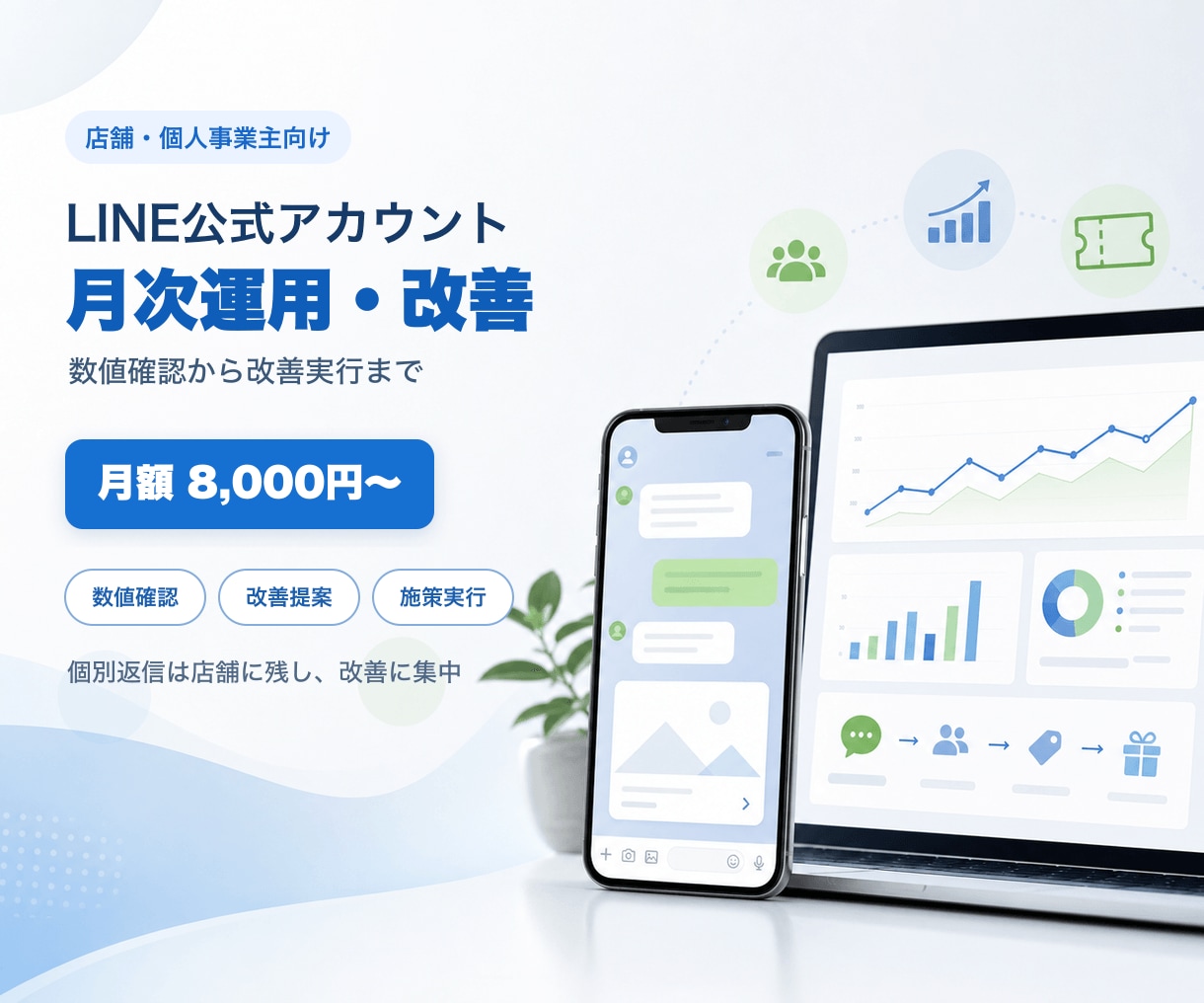 LINE公式アカウントを月次改善します 数値分析と優先施策1件を月額で支援 イメージ1