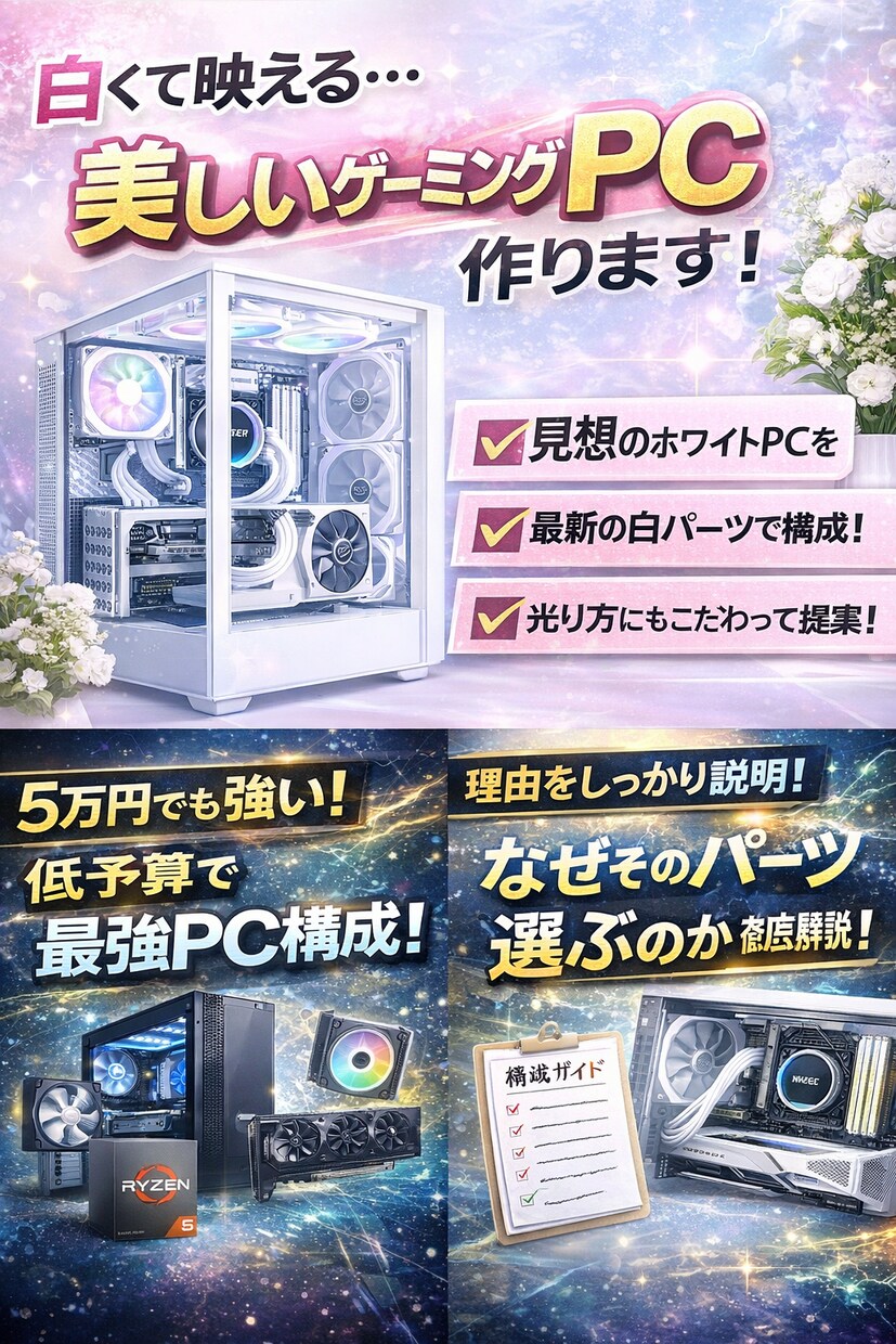 用途別に最適なゲーミングPC構成を作成ます 無駄なく強い構成を提案｜配信・FPS・白PC・中古構成も対応 イメージ2