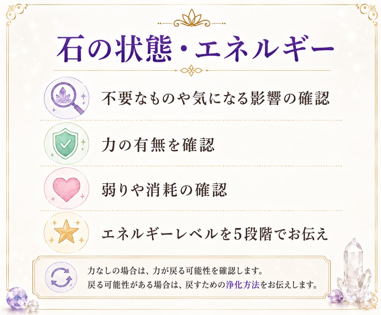 パワーストーンのエネルギー状態をリーディングします 相談件数900件超✨状態・力・相性・得意分野・浄化方法✨ イメージ6