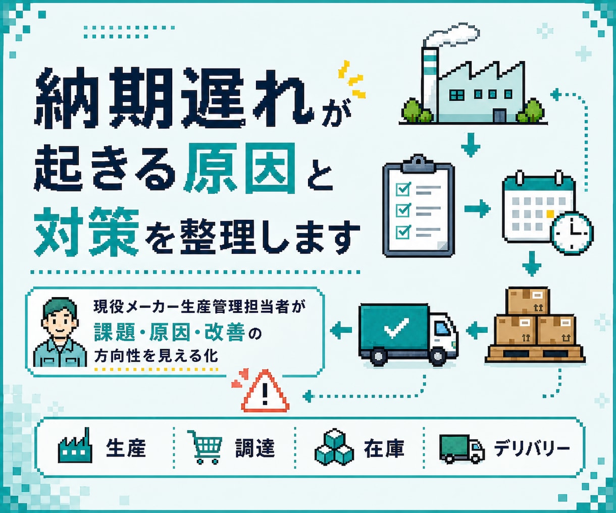 納期遅れが起きる原因と対策を整理します 生産・調達・外注・顧客対応における課題を見える化します イメージ1