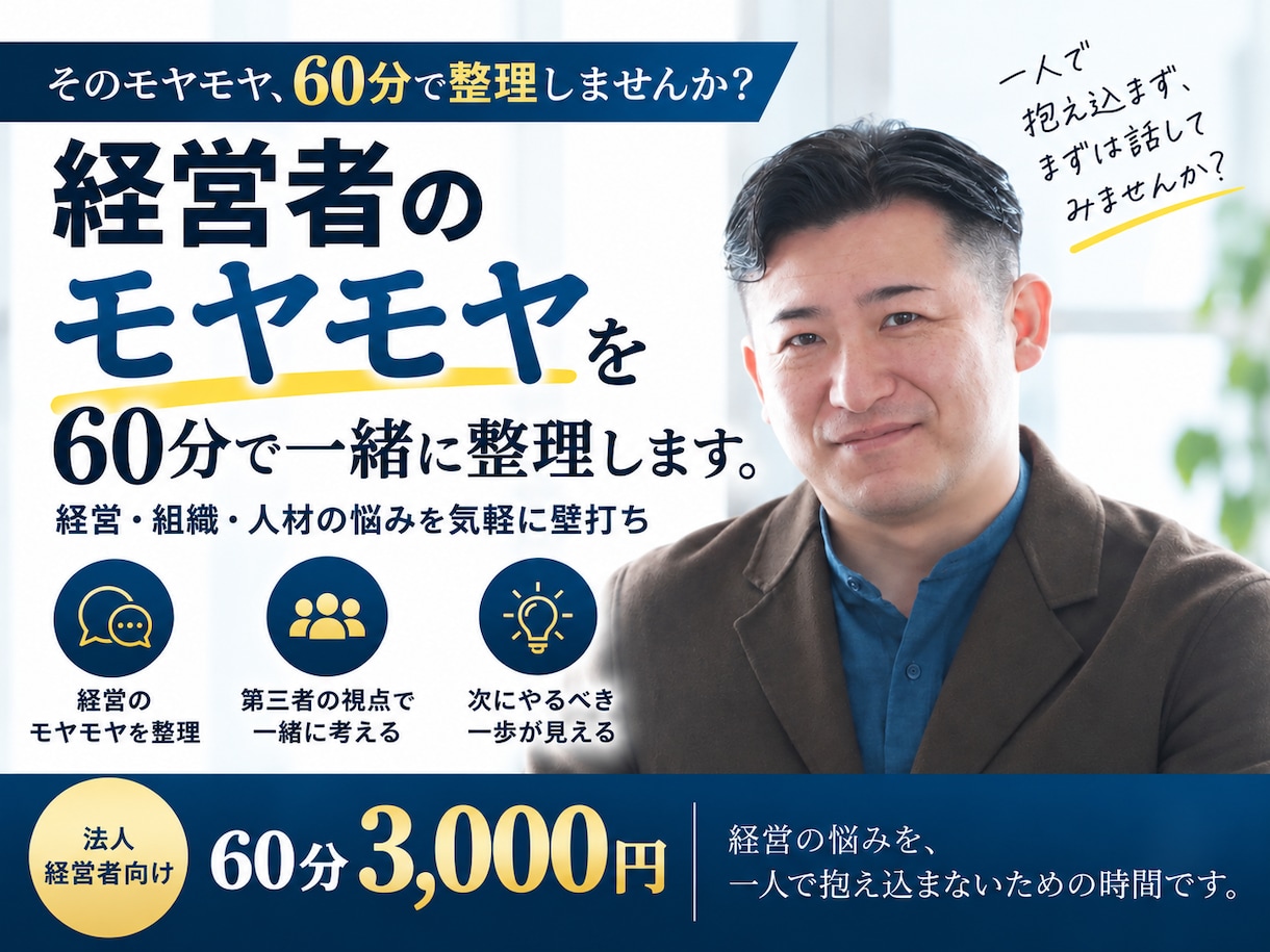 経営者のモヤモヤを60分で一緒に整理します 経営・組織・人材の悩みを気軽に壁打ち イメージ1