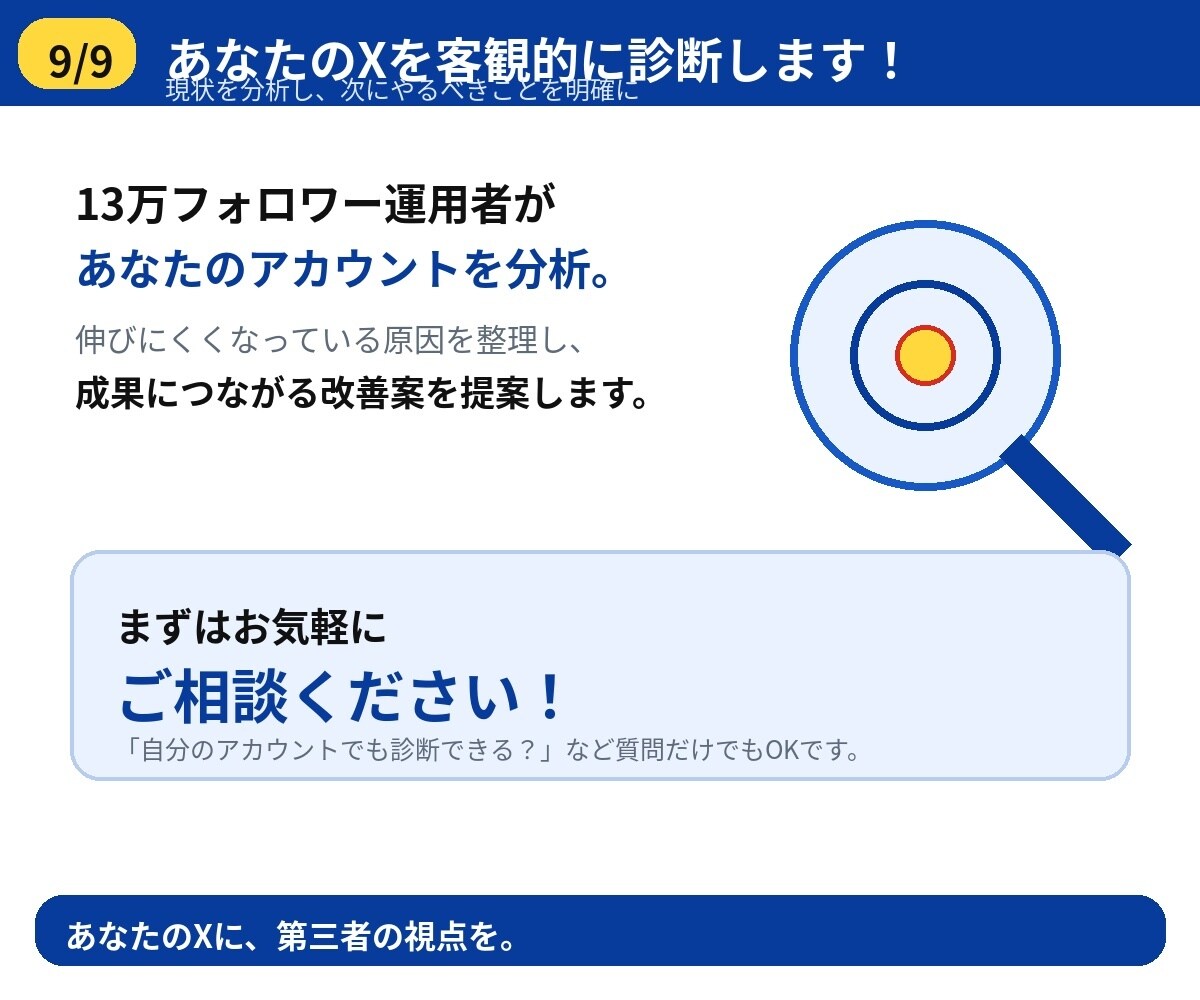 Xアカウントを診断・伸びない原因を診断します 13万フォロワーが、投稿・発信テーマ・集客導線を分析します イメージ9