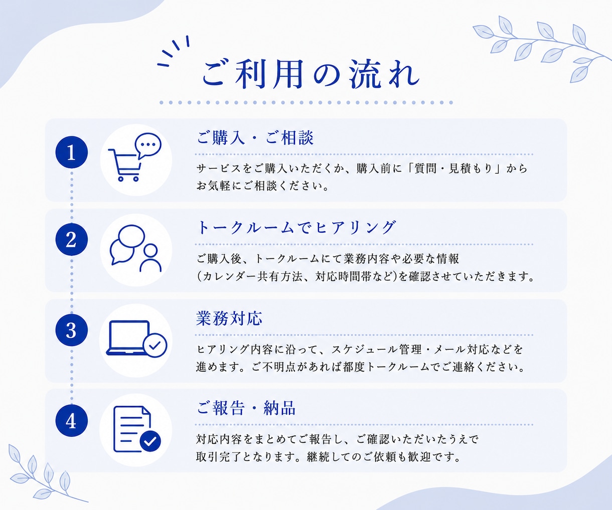 忙しい経営者様・個人事業主様の事務作業代行します あなたの一時間を、大切な人に使えるように。 イメージ9