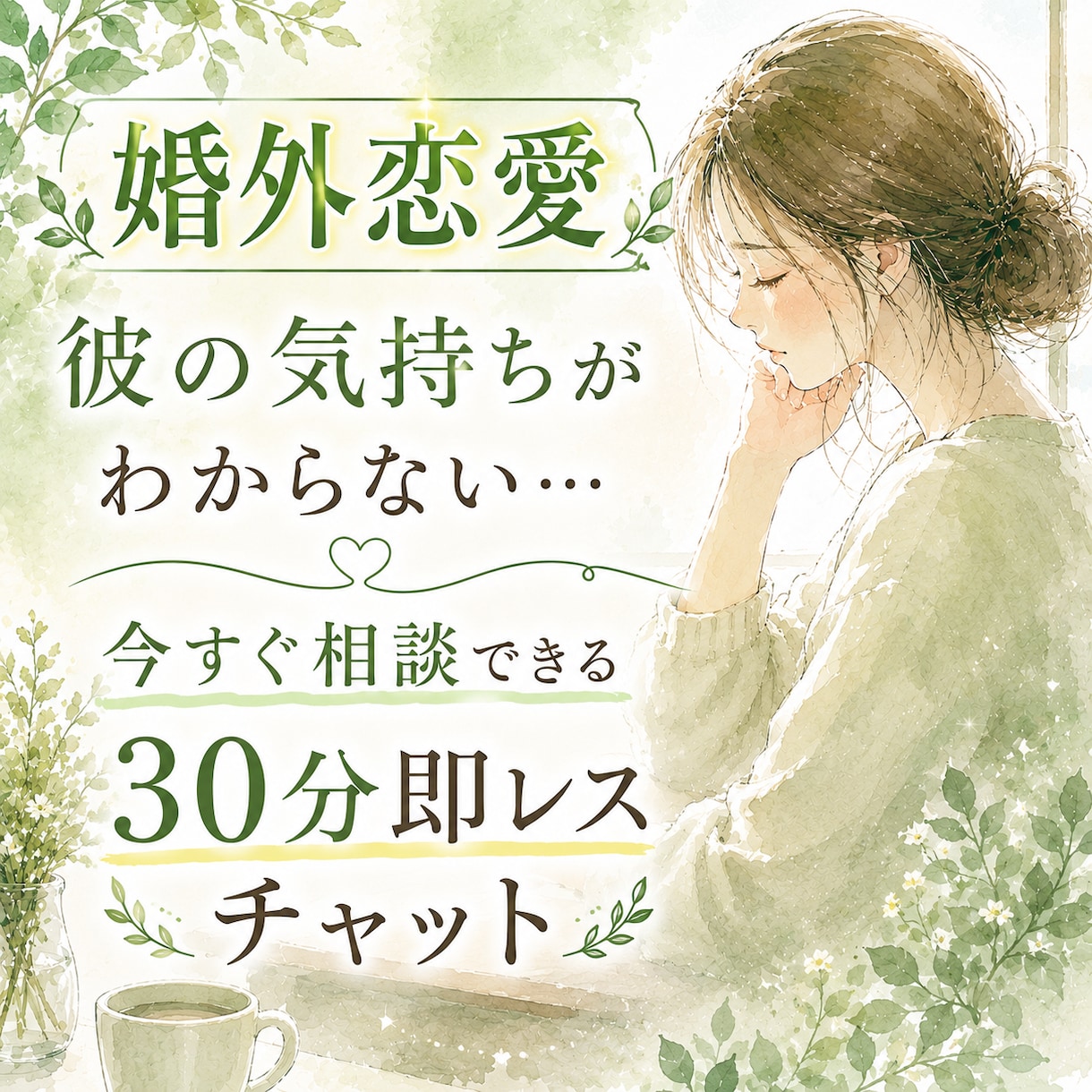 婚外恋愛|彼の気持ちを30分即レスで読み解きます 彼の気持ちがわからない…今すぐ相談できる30分即レスチャット イメージ1