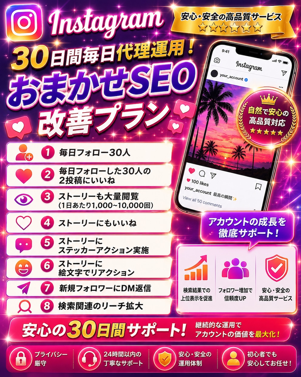 インスタSEO改善|いいねや閲覧等運用代行します アクティブフォロワー増えます！ イメージ1
