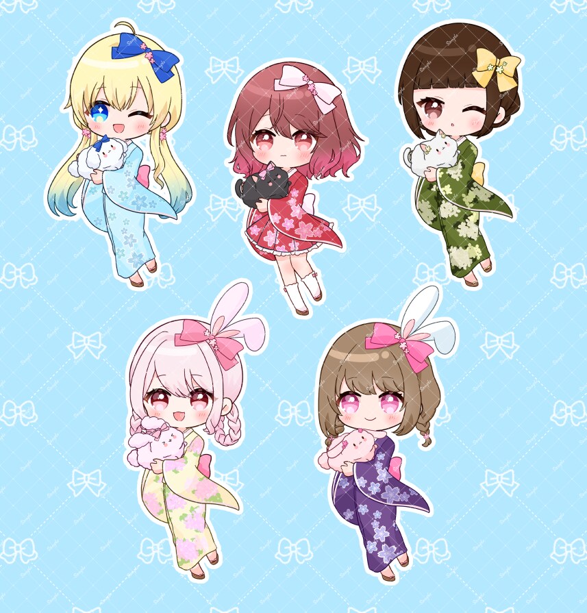 表情二種＋背景！浴衣・和服イラストをお描きします サンプルイラストをベースに色や小物でカスタムするデフォルメ絵 イメージ8