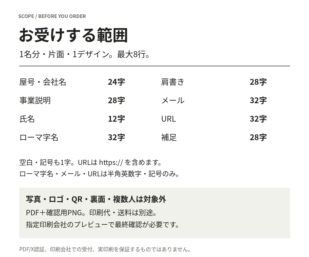 支給原稿で白黒の片面名刺データを作ります １名分・文字中心のPDFと確認用PNG イメージ2