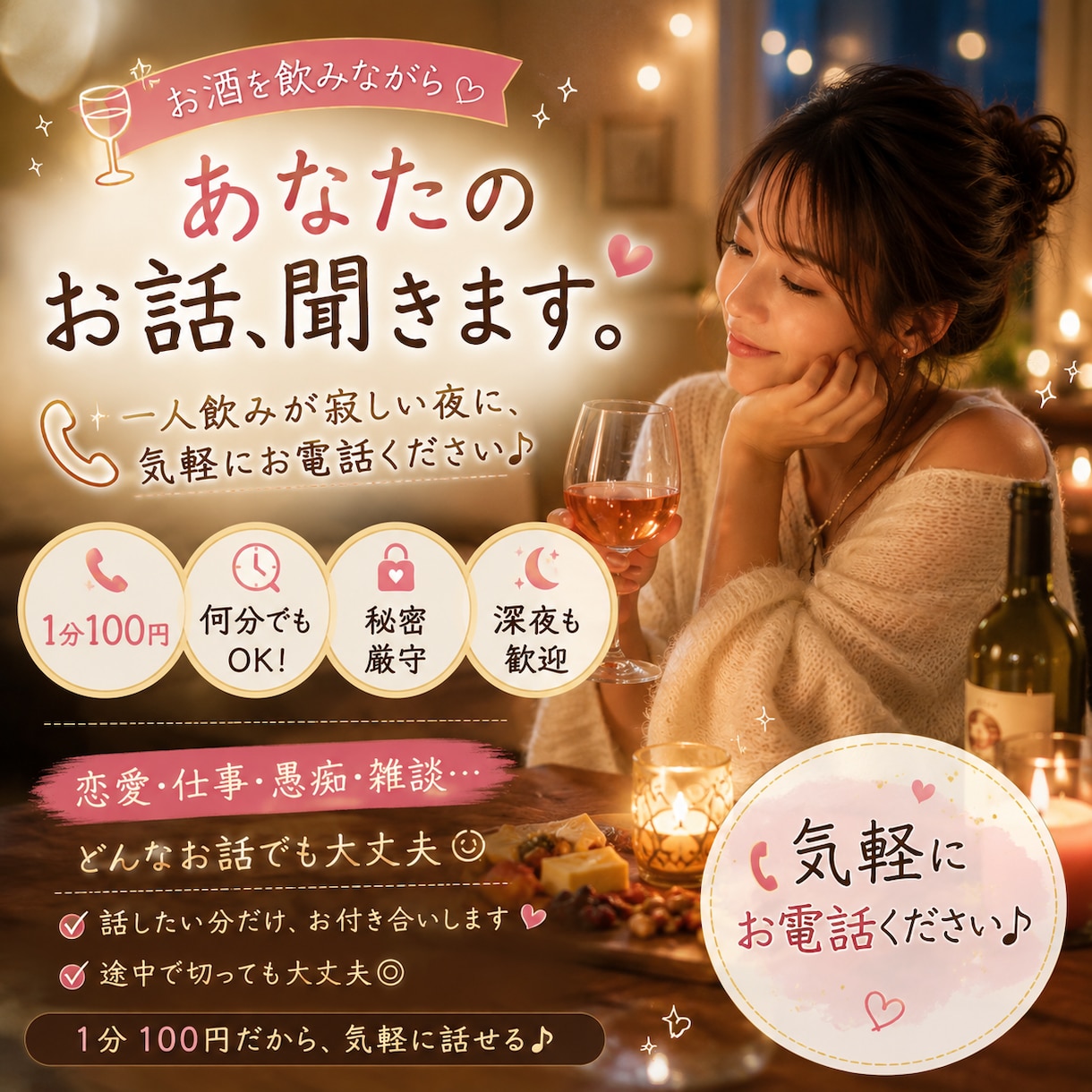 お酒好きなあなたのお話聞きます 元夜職と飲みながら日頃の鬱憤晴らしませんか？？ イメージ1
