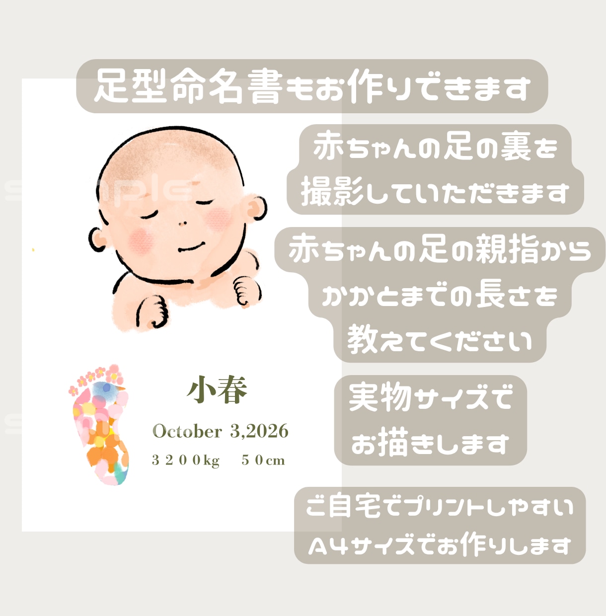 即対応！シンプルおしゃれ赤ちゃん似顔絵お描きします 飾れる出産祝い！プレゼントや出生記録・命名書にも◎ イメージ8