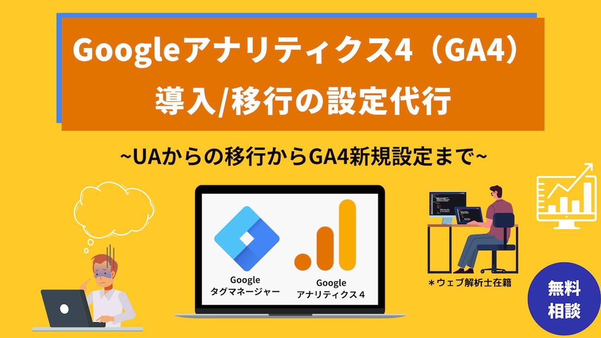 初期設定が大事！GA4への移行・導入を支援します Googleアナリティクス4（GA4）の導入・移行を支援 イメージ1