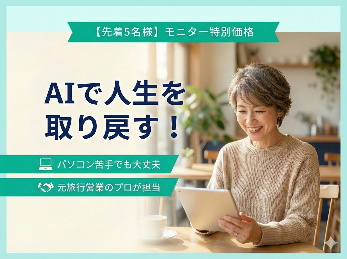 50代女性限定。ChatGPTなどAI登録教えます 私にもできた！その感動をあなたに。AIでデビューしませんか？ イメージ3