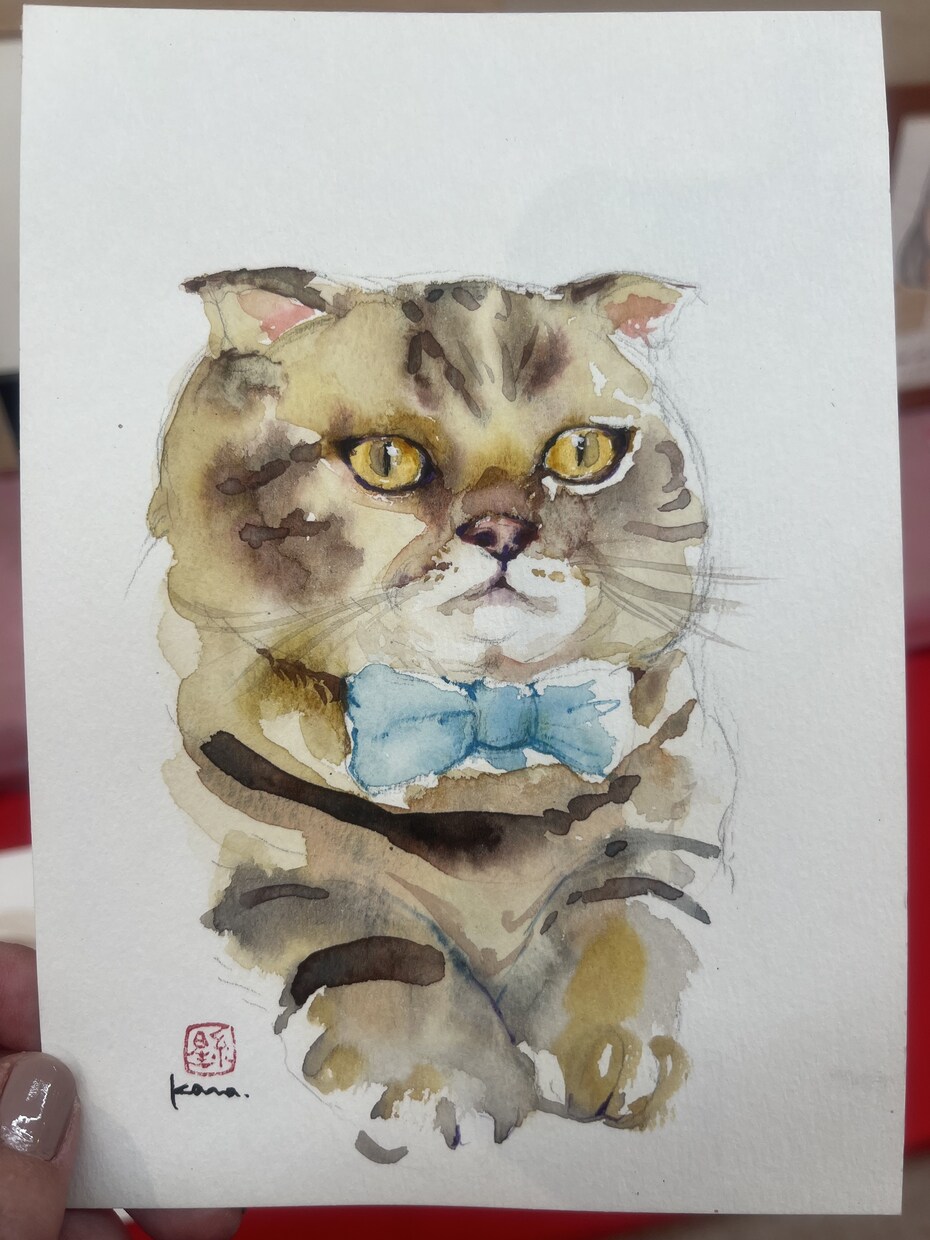 送料込み！手描き水彩原画を2Lサイズで届けます 家族の記念日や大切な方へのプレゼント、ペットとの思い出に！ イメージ9