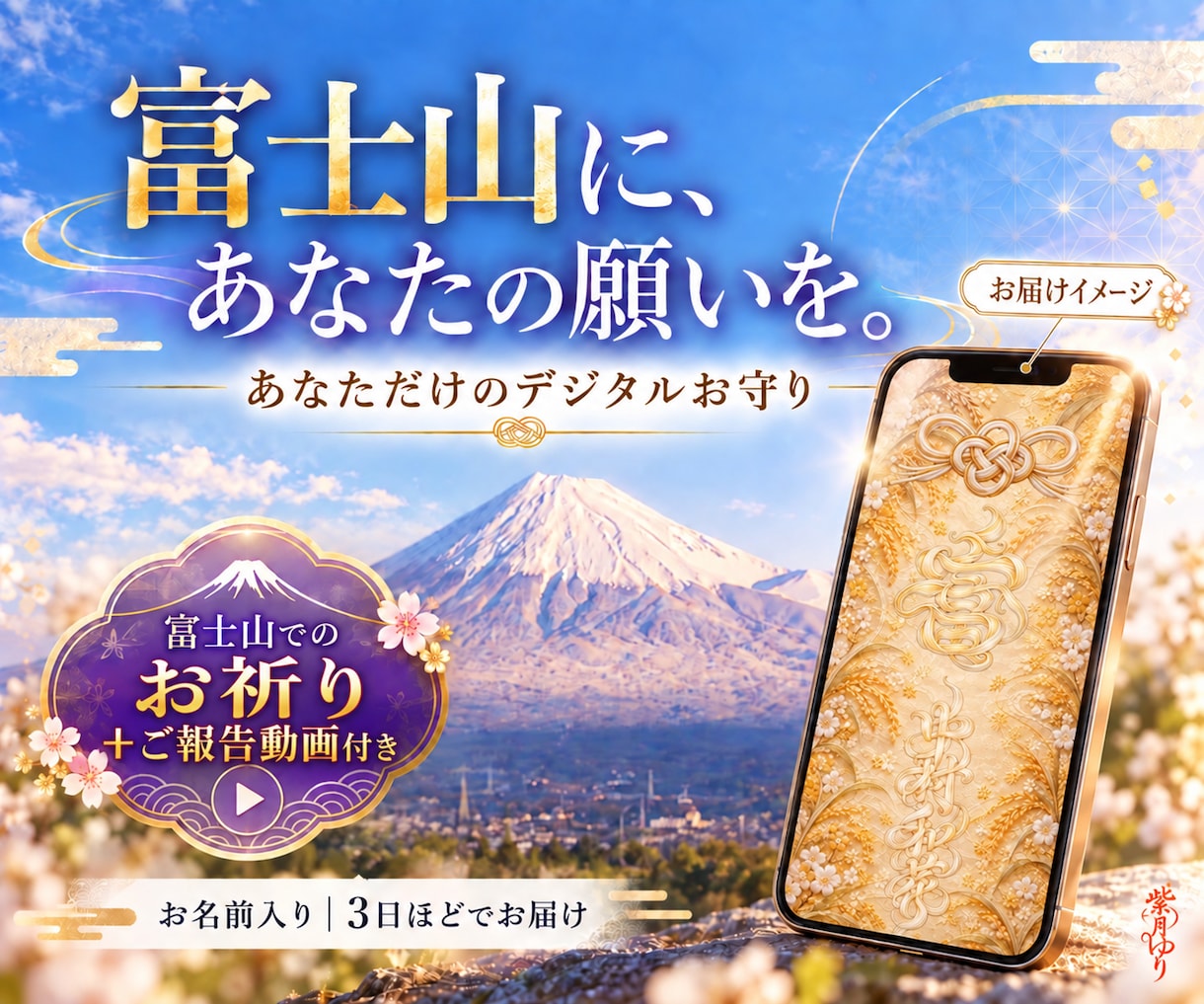 お名前入りのお守りを富士山に願いを込めて作ります 6種類から選べる｜恋愛・金運・仕事・健康などに イメージ1