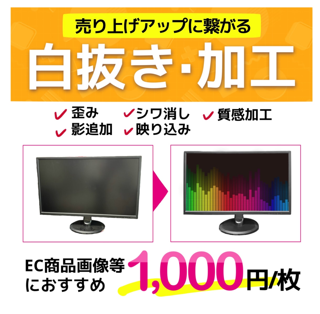 写真切り抜き・レタッチ・合成承ります 安価に綺麗な写真加工がしたい方、ぜひご相談ください。 イメージ1