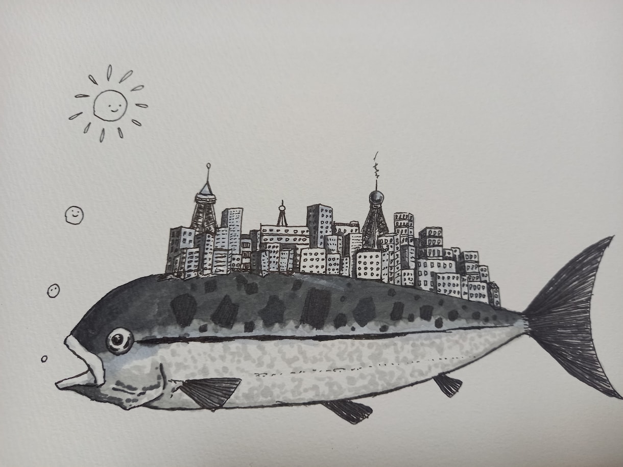 魚の街  というタイトルで販売します 私が思い浮かんだものをそのまま描きました。 イメージ1