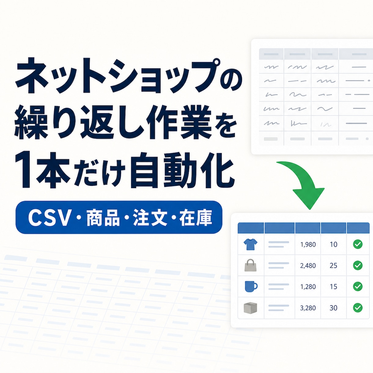 ネットショップ作業1工程を小さく試作します 匿名サンプル1点で自動化の見本を作成します イメージ1