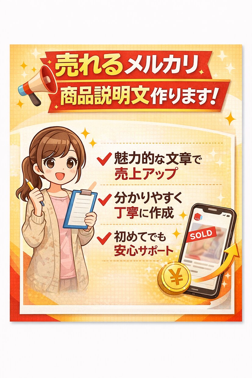 売れるメルカリ商品説明文を作ります 売れるメルカリ説明文、代行します！ イメージ1