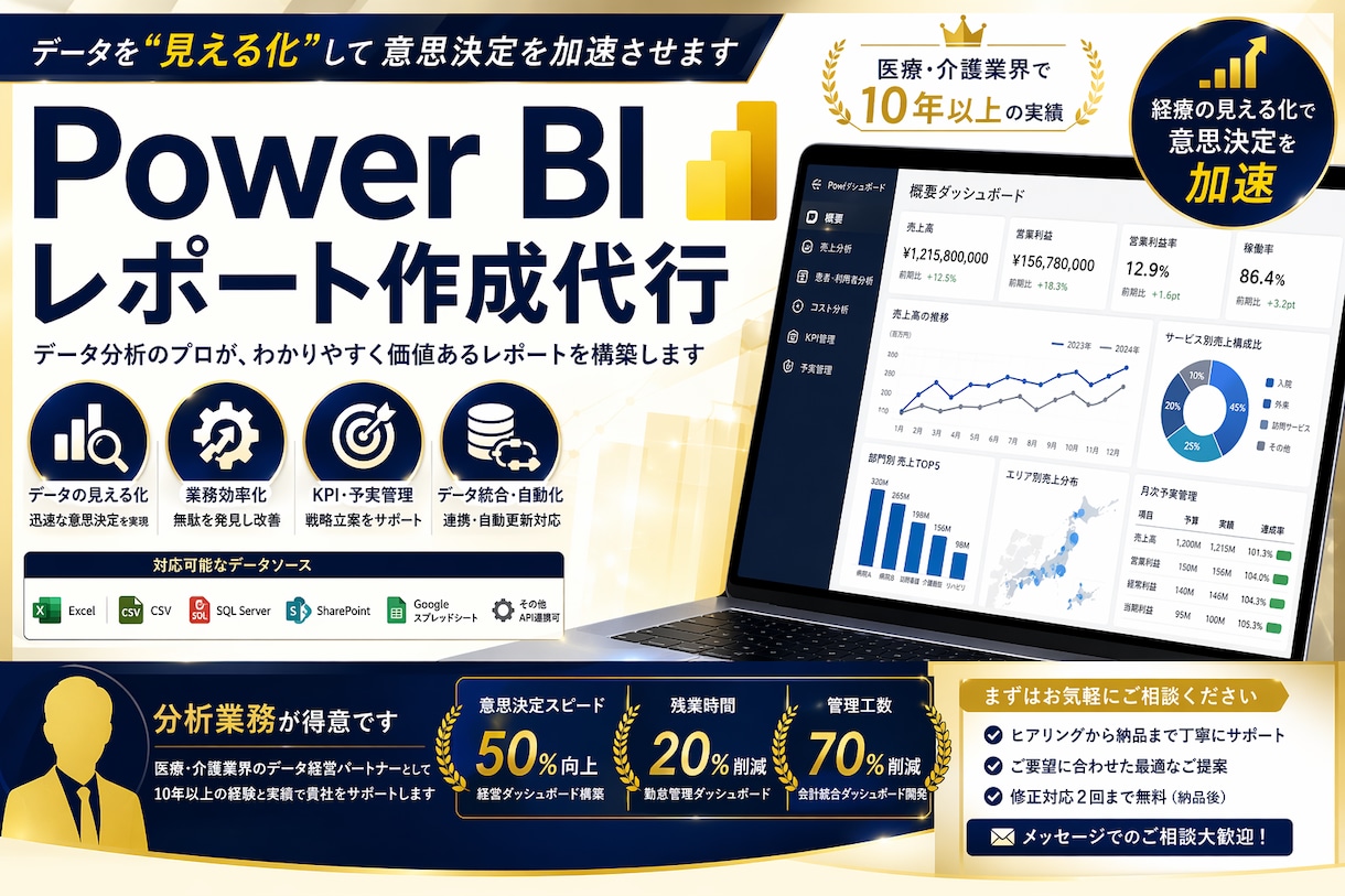 Power BIレポートを作成代行します データを"見える化"して意思決定を加速させます イメージ1