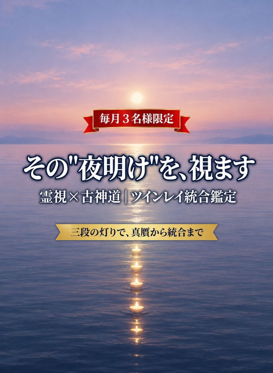 霊視×古神道｜ツインレイ統合の"夜明け"を視ます 【毎月3名様限定】真贋／統合への道─三段の灯りで照らします イメージ1
