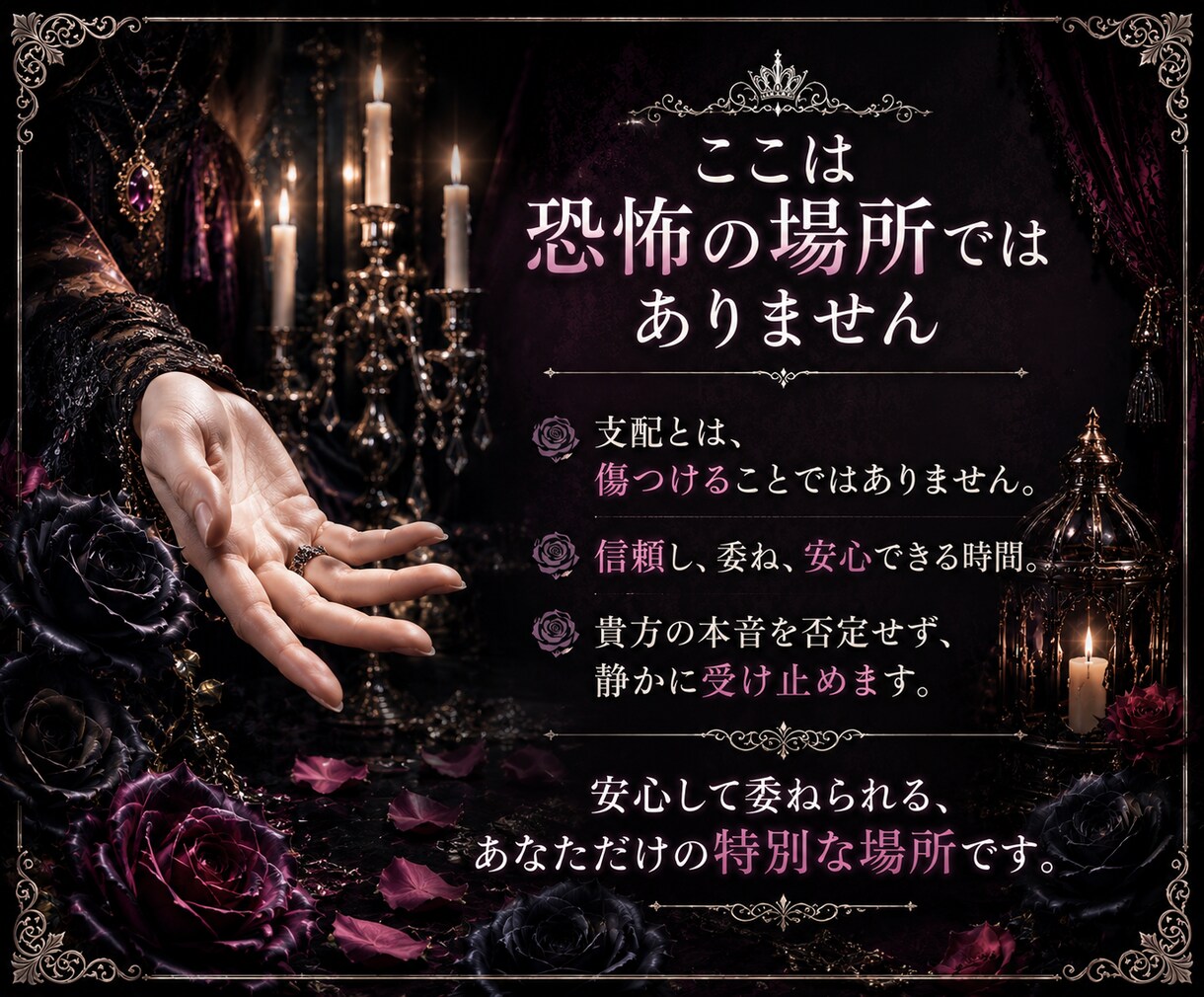 支配されたいあなたへ、非日常の癒し時間を提供します 命令されたい夜に、静かな支配を。NGなし。 イメージ3