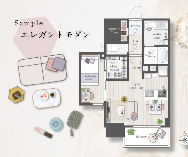 魅せる・おしゃれイラスト間取り図を制作します 民泊などにも◎ホームステージング風リッチなイラスト間取り図 イメージ3