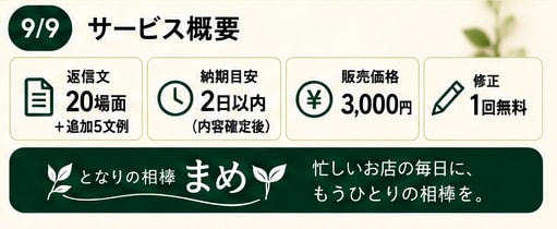 お店専用の問い合わせ返信文20場面を作成します 予約・問い合わせ対応に！スマホ用PDF＋TXT付き イメージ9