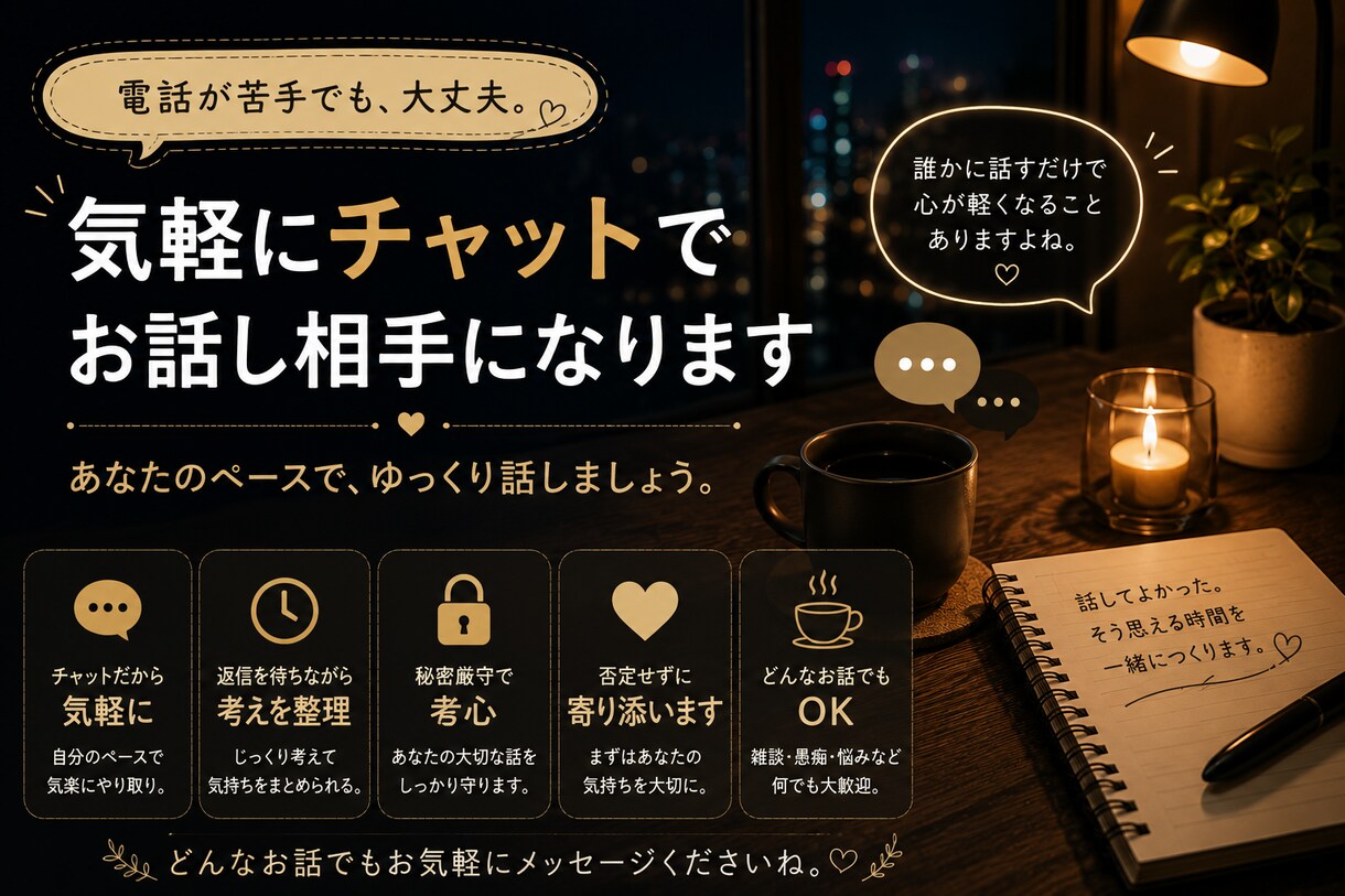 気軽にチャットでお話し相手になります 雑談・愚痴・悩み、気軽にメッセージでどうぞ。 イメージ5